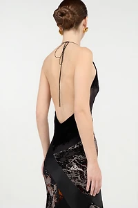 Long Black Dress With Marine Print