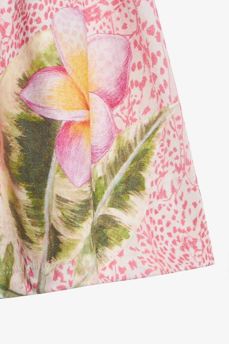 Dress With Broderie Anglaise And Printed Skirt