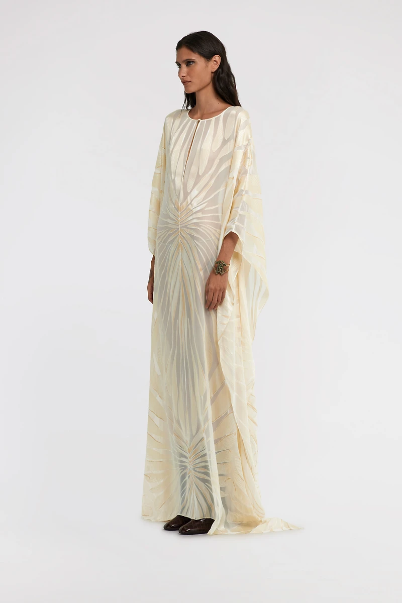 Satin caftan with Ray Of Gold print