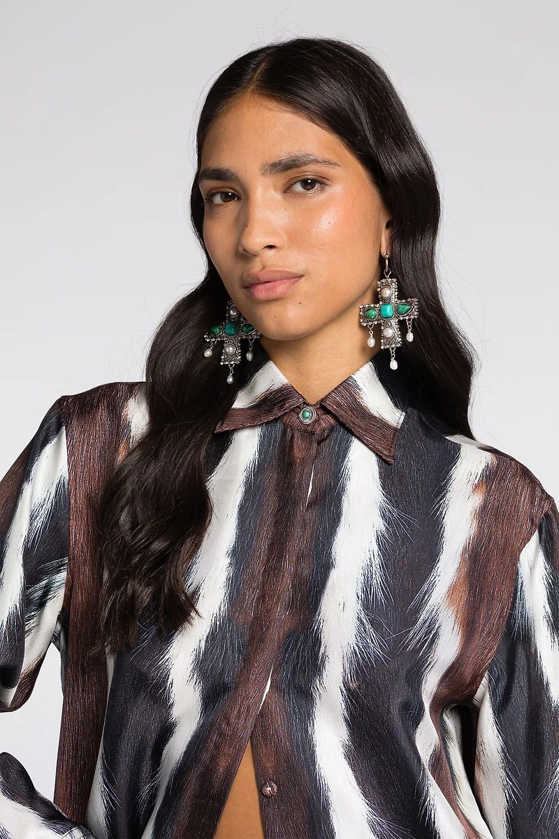 Animal-Print Silk Shirt