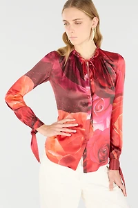 Rose-Print Silk Shirt