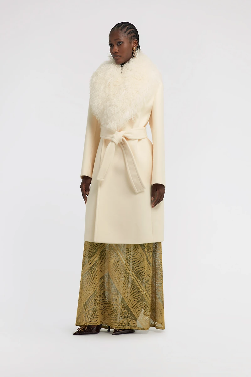 Cream Coat With Detachable Fur Collar