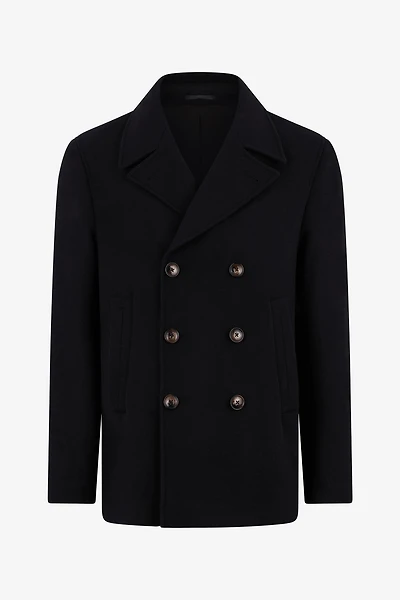 Black Wool Double-Breasted Peacoat