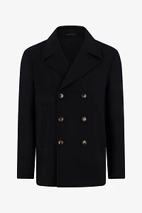 Black Wool Double-Breasted Peacoat