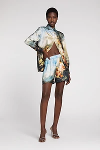 Graphic-print silk shorts