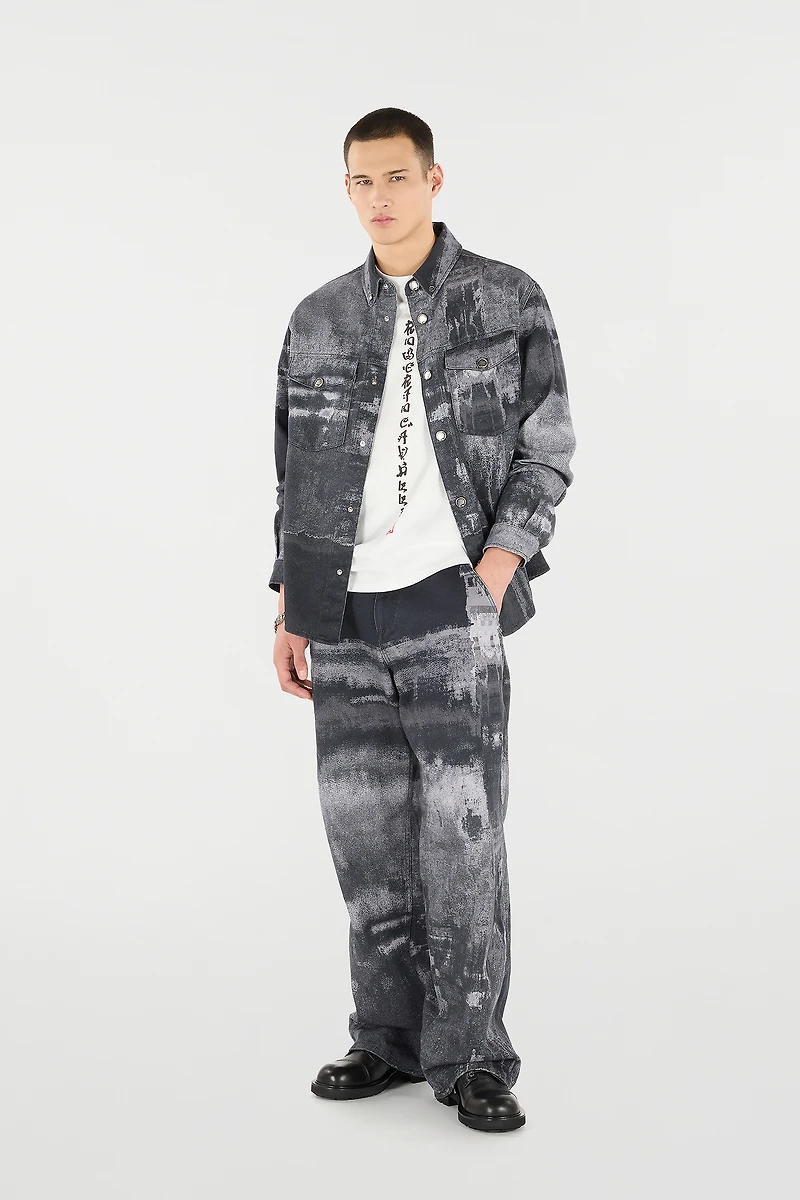Denim Overshirt With Used Effect