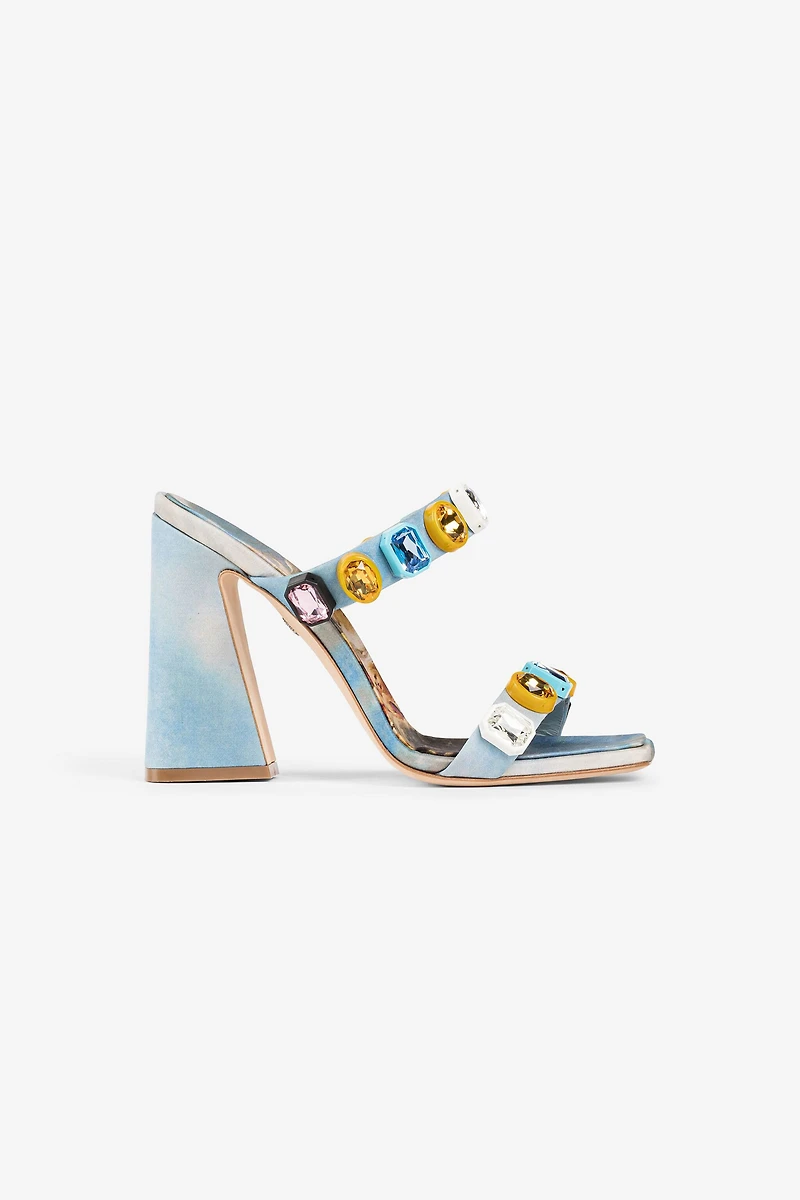 Crystal-embellished graphic-print sandals