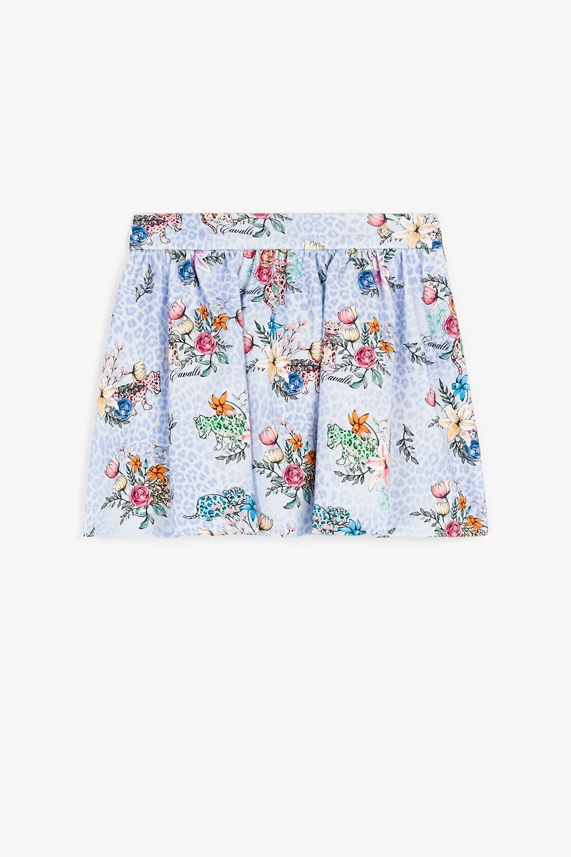 Jaguar And Flower-Print Pleated Skirt