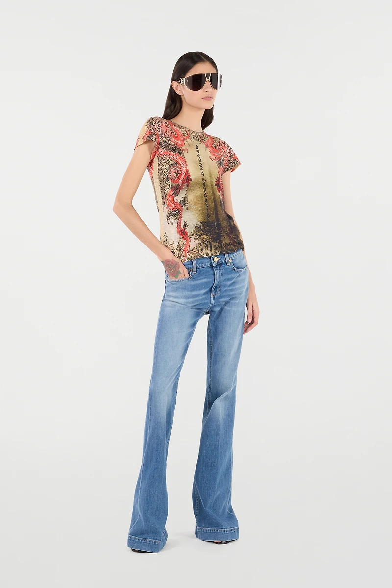 Cotton T-Shirt With Oriental Print