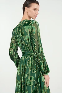 Green Velvet Devoré Midi Dress