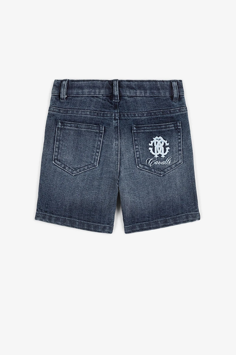 Monogram-embroidered denim shorts