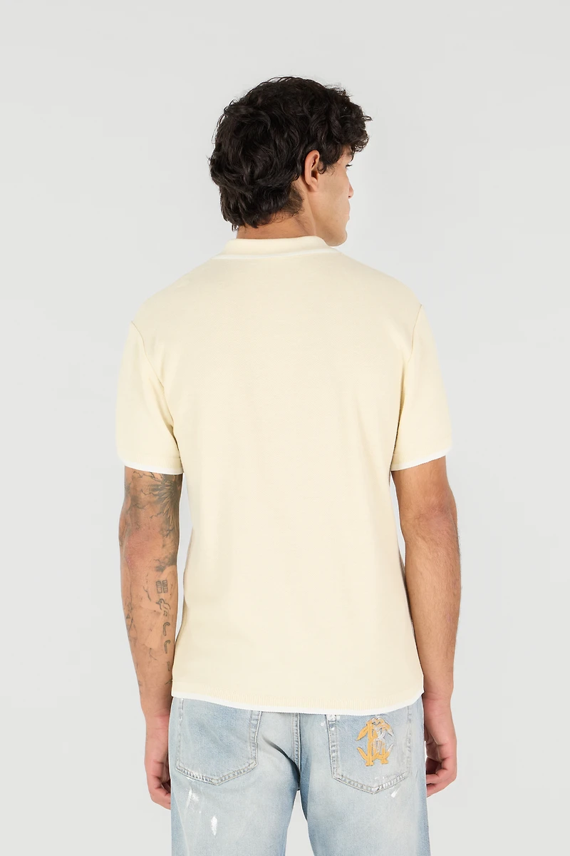 Cream Polo Sweater With Contrast Trim