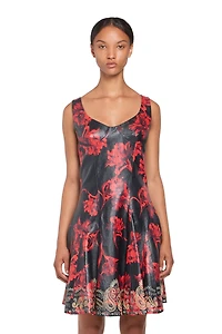 Micro Parrot Tulip print leather dress