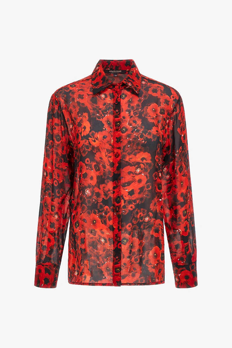 Red Poppy Print Shirt