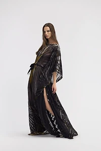 Velvet kaftan with Ray of Gold print
