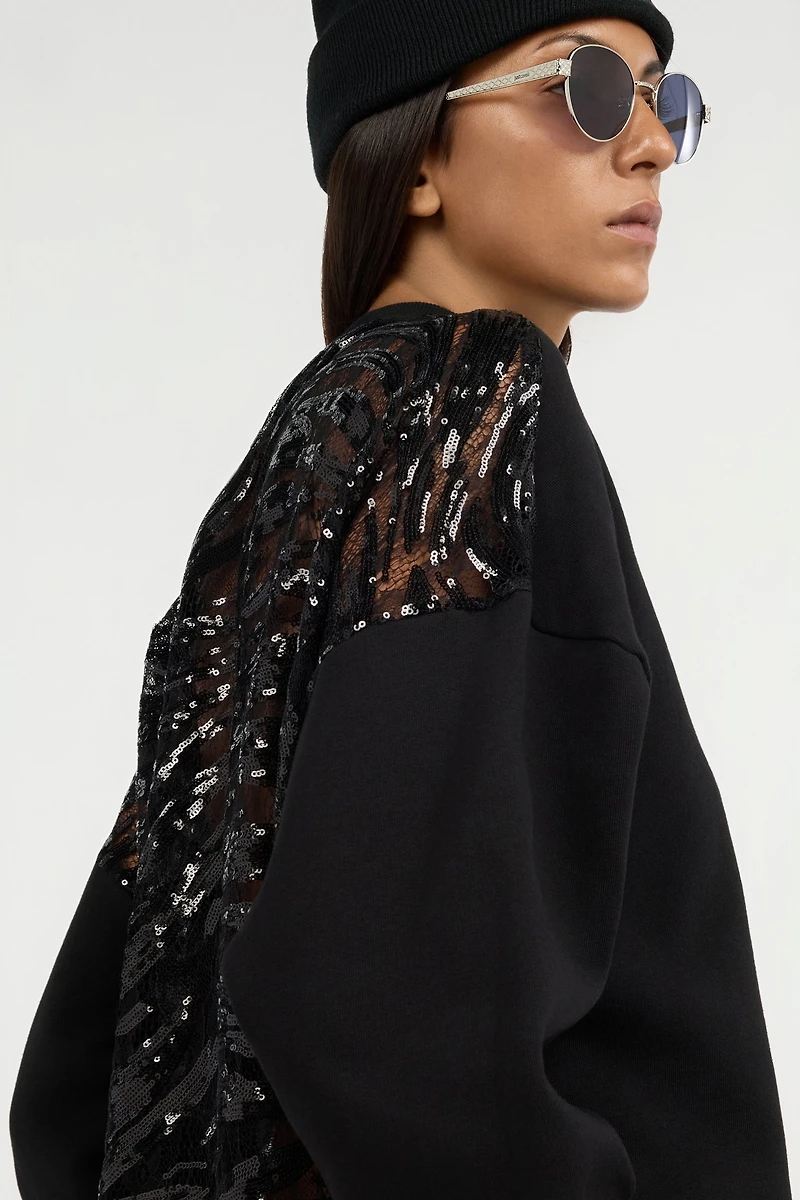 Black Sweatshirt With Sequined Back