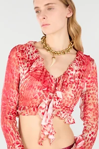 Crop Top With Ruffle And Jaguar Skin Print