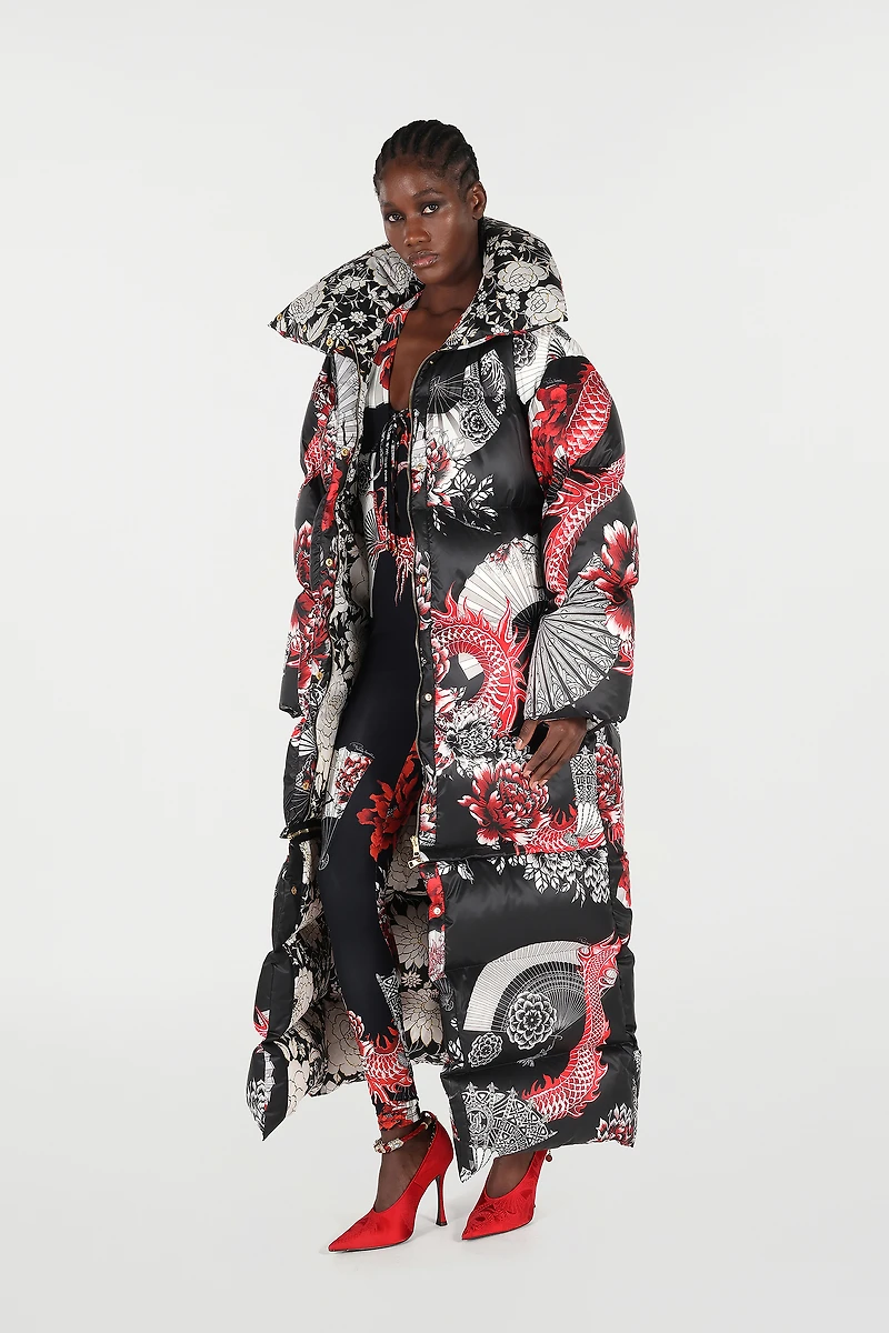 Down Jacket With All-Over Print And Removable Lower Insert