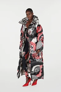 Down Jacket With All-Over Print And Removable Lower Insert
