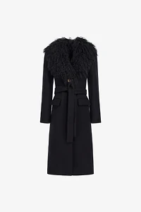 Black Virgin Wool Coat With Fur Collar