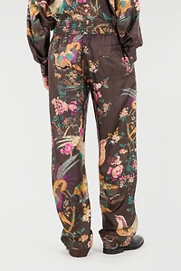 Silk Pants With Oriental Bird Print