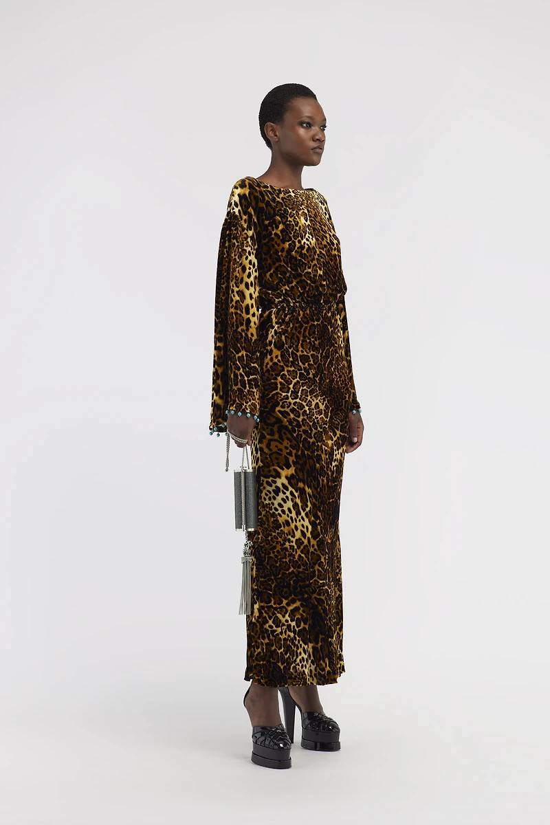 Leopard print velvet dress
