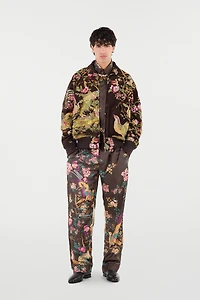 Bomber Jacket With Oriental Bird Print