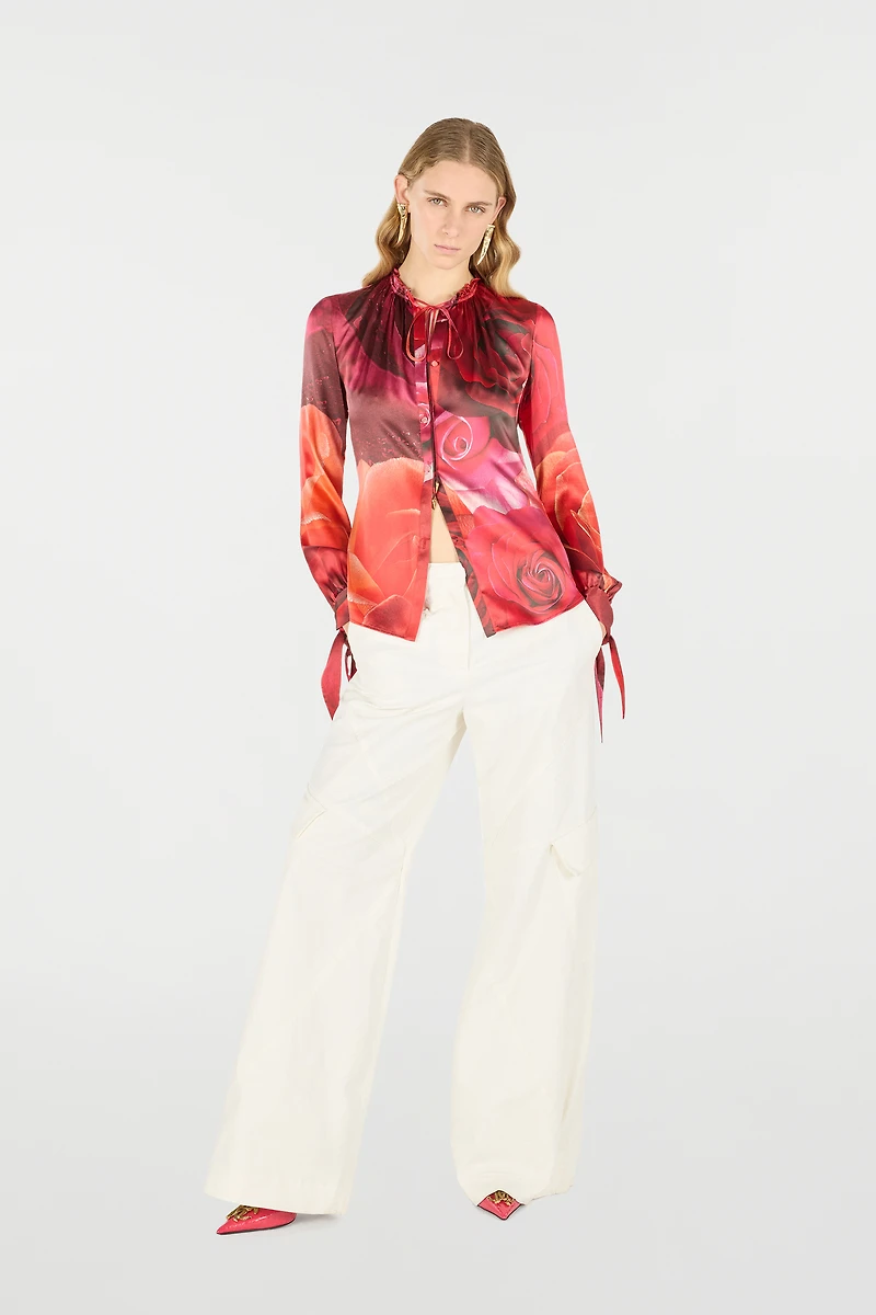 Rose-Print Silk Shirt