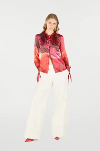 Rose-Print Silk Shirt