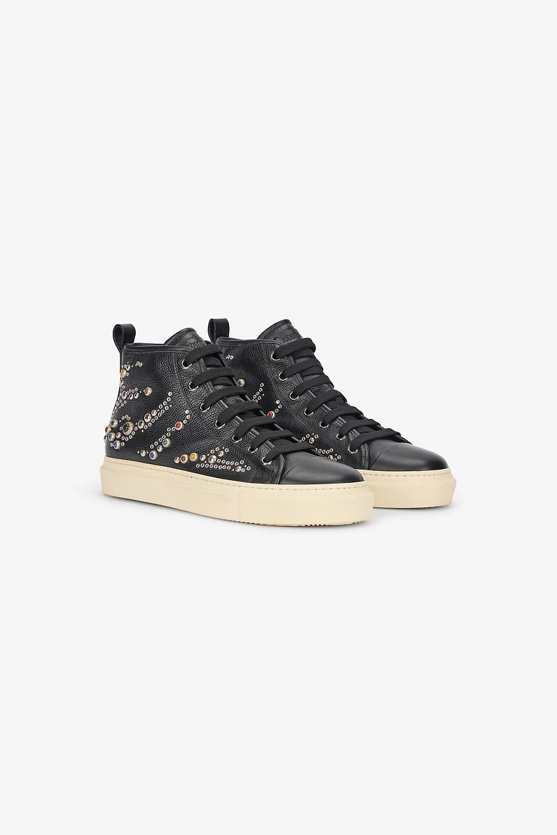 High-Top Sneakers With Studs And Stones