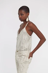 Ice Feathers Print Silk Top