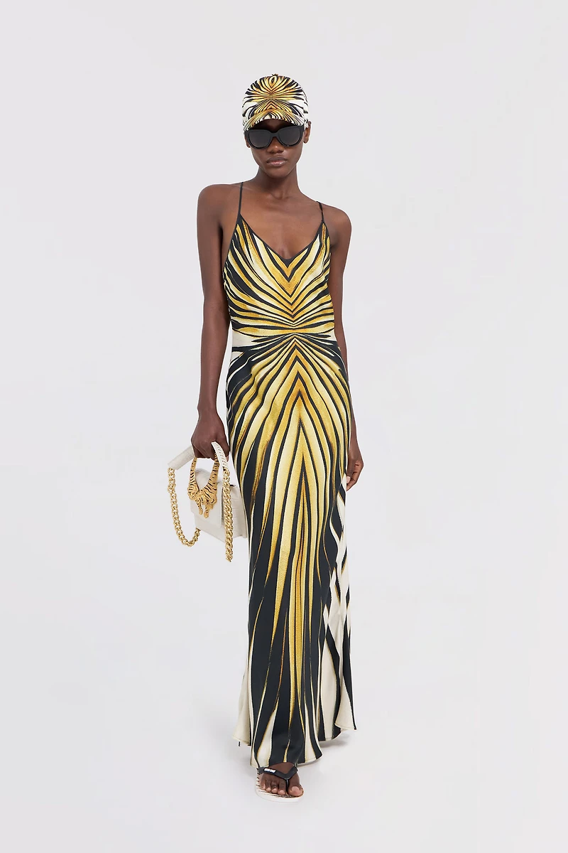 Ray Of Gold Print Silk Maxi Dress