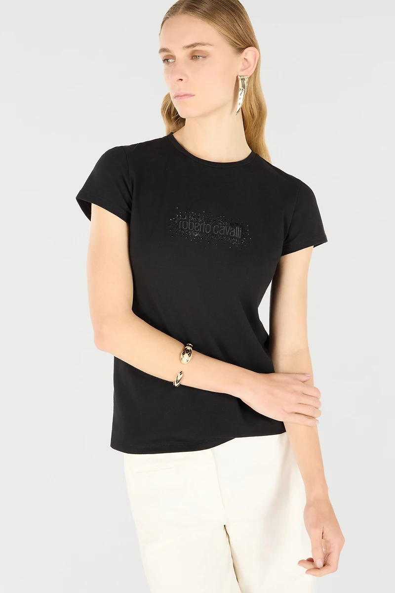 T-Shirt With Logo And Rhinestones