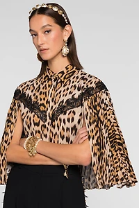 Lace-detailed leopard-print shirt