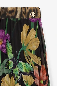 Flower-Print Pleated Skirt