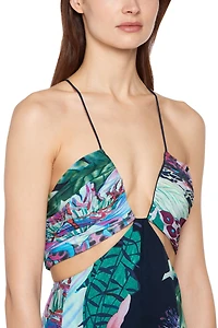 Exotic Flora print silk jumpsuit