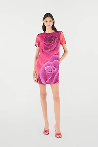 Crinkle-Effect Dress With Rose Print