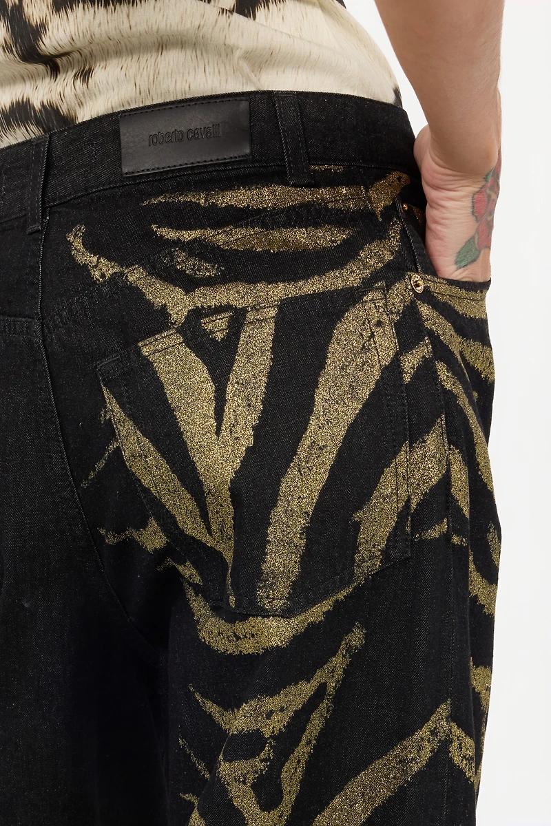 Jeans With Zebra Print On Side