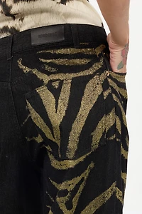 Jeans With Zebra Print On Side