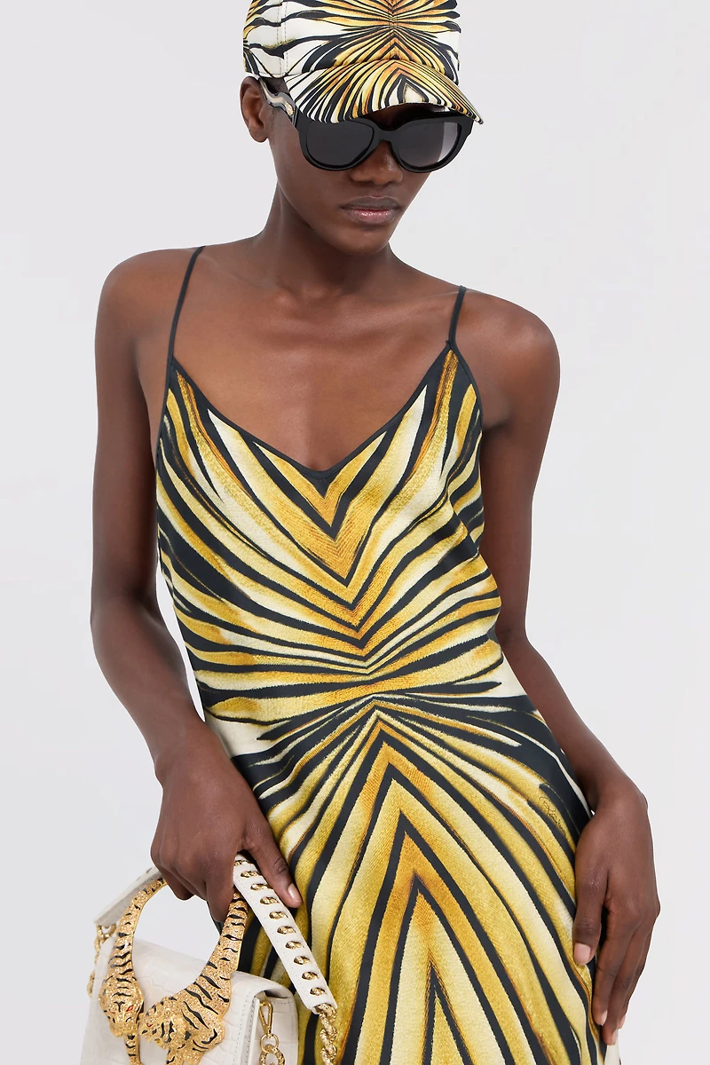 Ray Of Gold Print Silk Maxi Dress