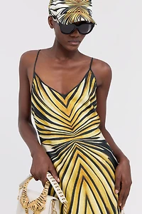 Ray Of Gold Print Silk Maxi Dress
