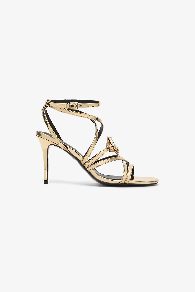 Gold High-Heel Sandals With Logo Medallion