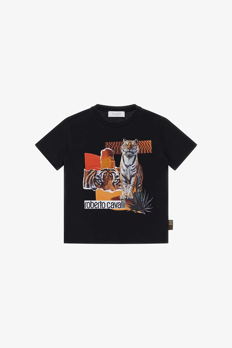 T-Shirt with Tiger Print and Logo