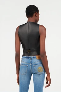 Black Leather Vest With Lace-Up Sides