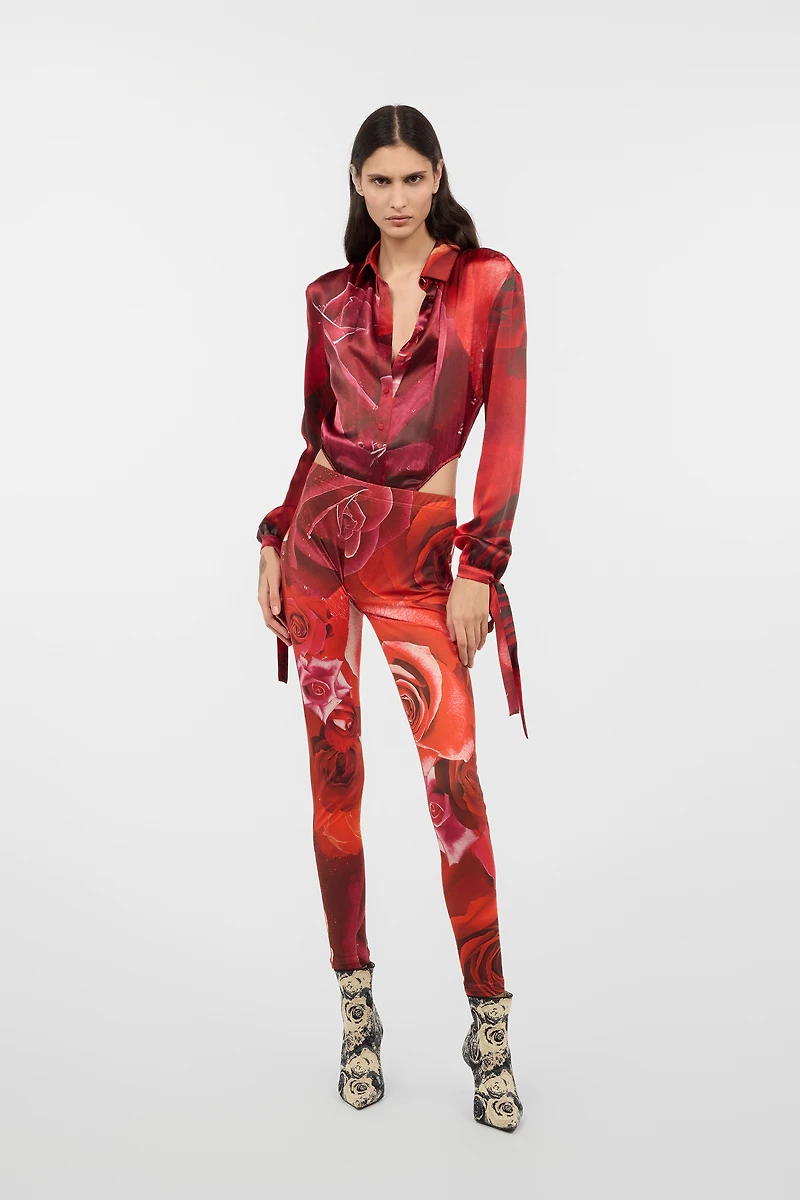 Bodysuit Shirt With Garden Rose Print