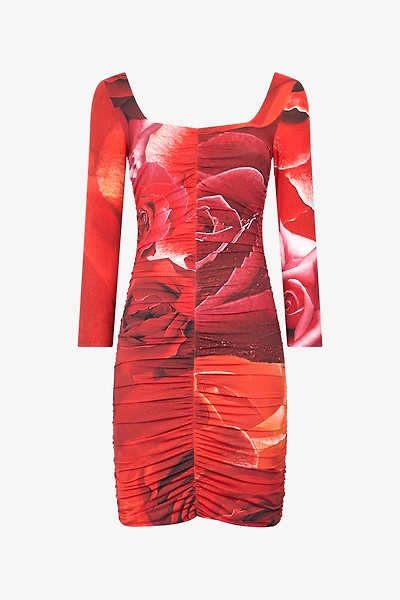 Rose-Print Mini Dress