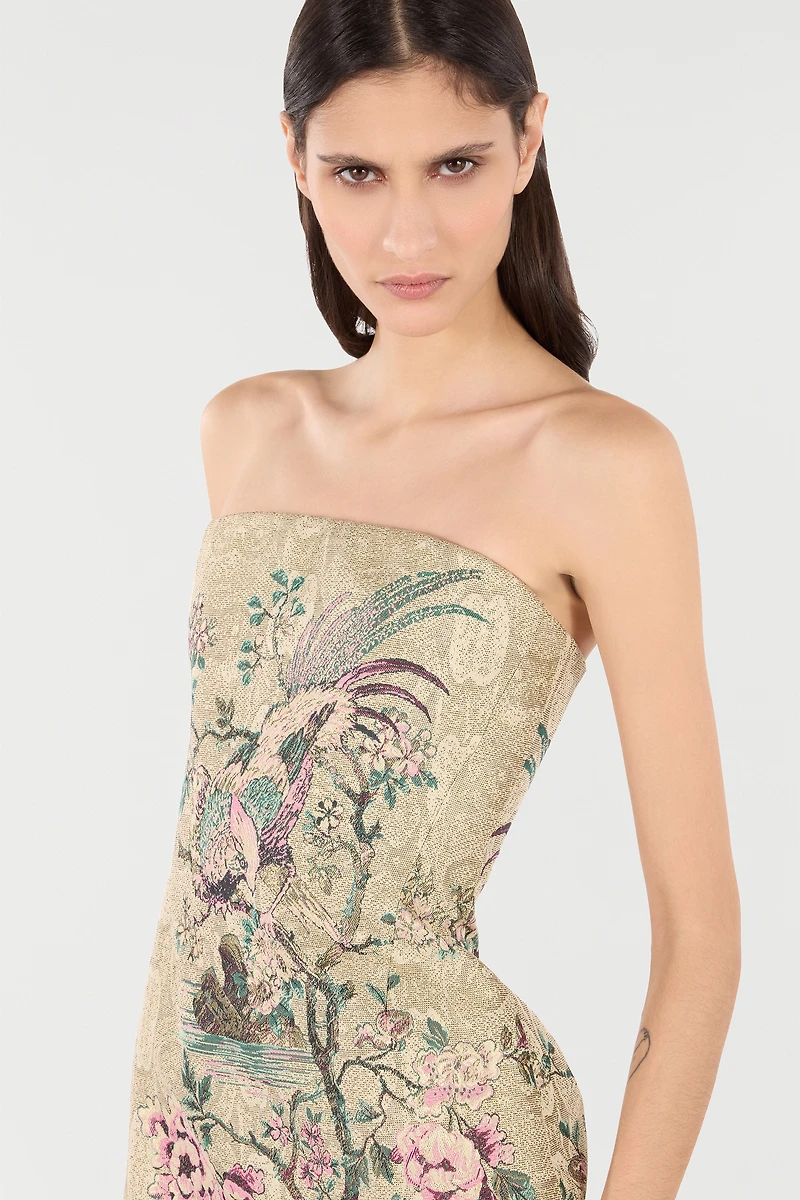 Mini Dress With Oriental Bird Print
