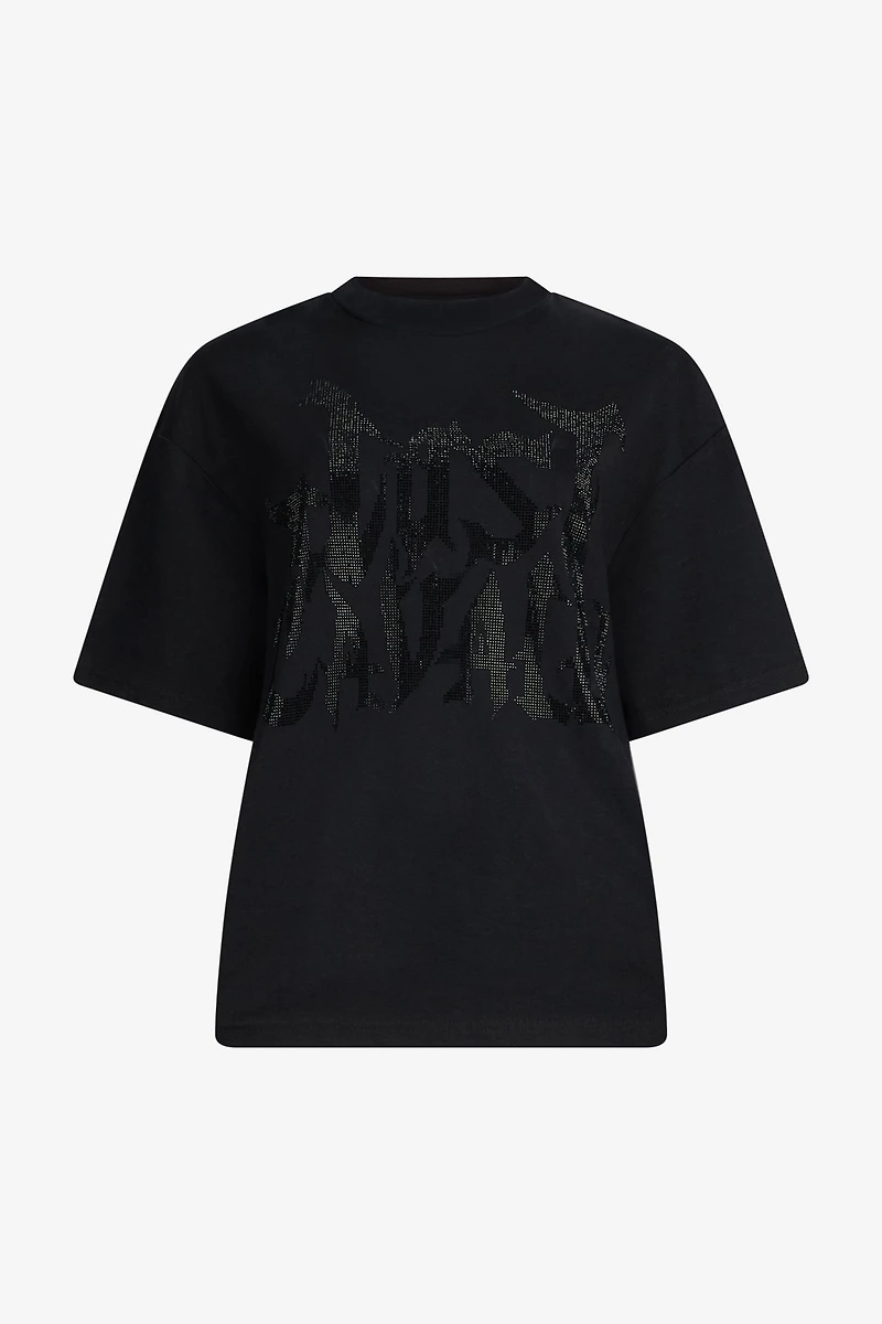 Just Cavalli Black T-Shirt with Rhinestone Logo