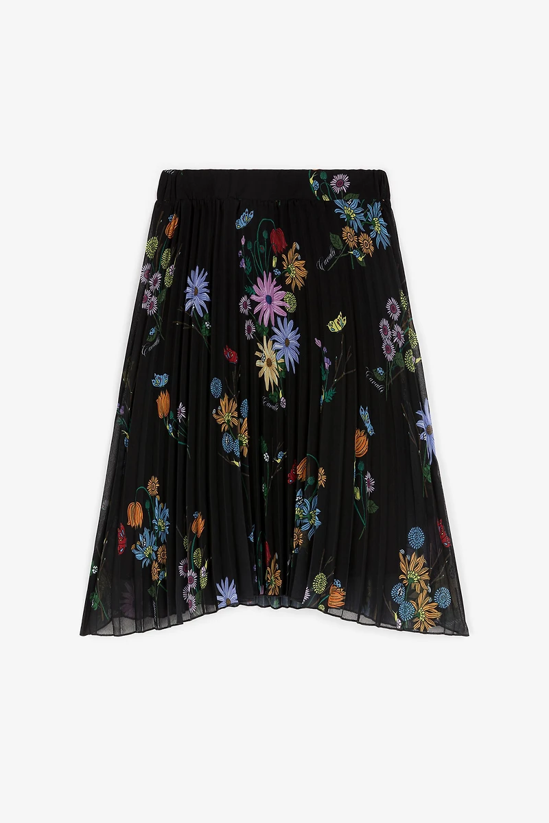 Floral-Print Pleated Skirt