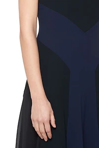 Long black and navy silk dress